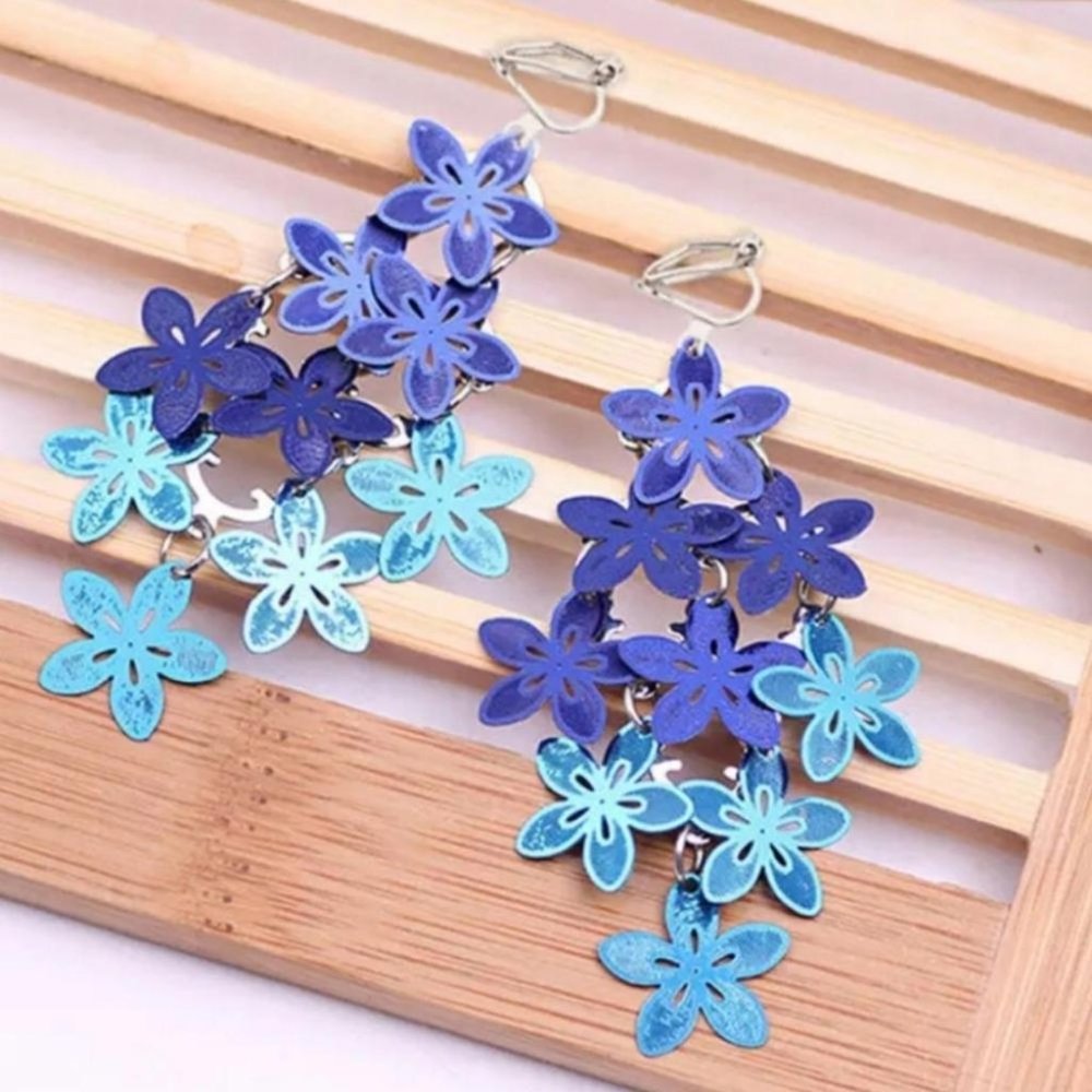 Clip On Lightweight Flower Chandelier Earrings